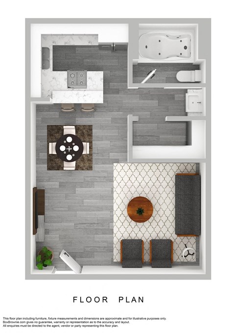 Floor plan for studio, 1 bath, 480 sqft